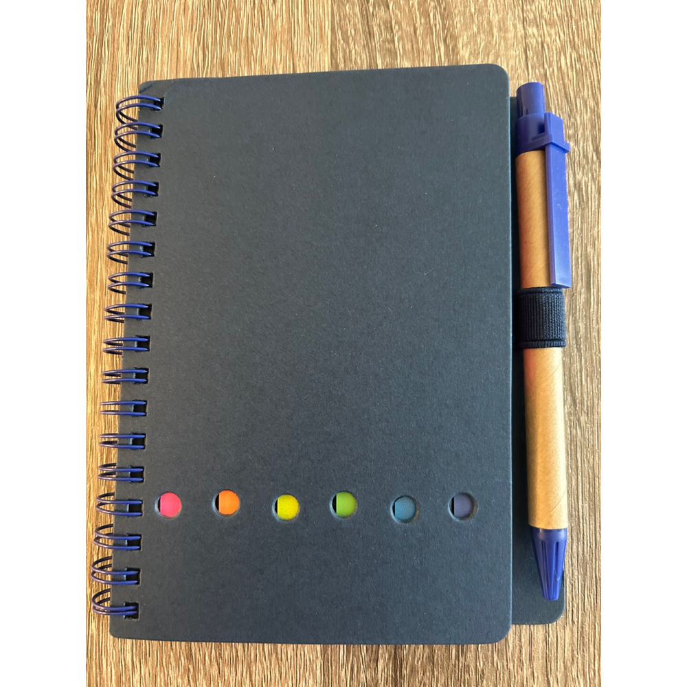 Kraft Spiral Notebook with Rainbow Accent and Pen (Navy)